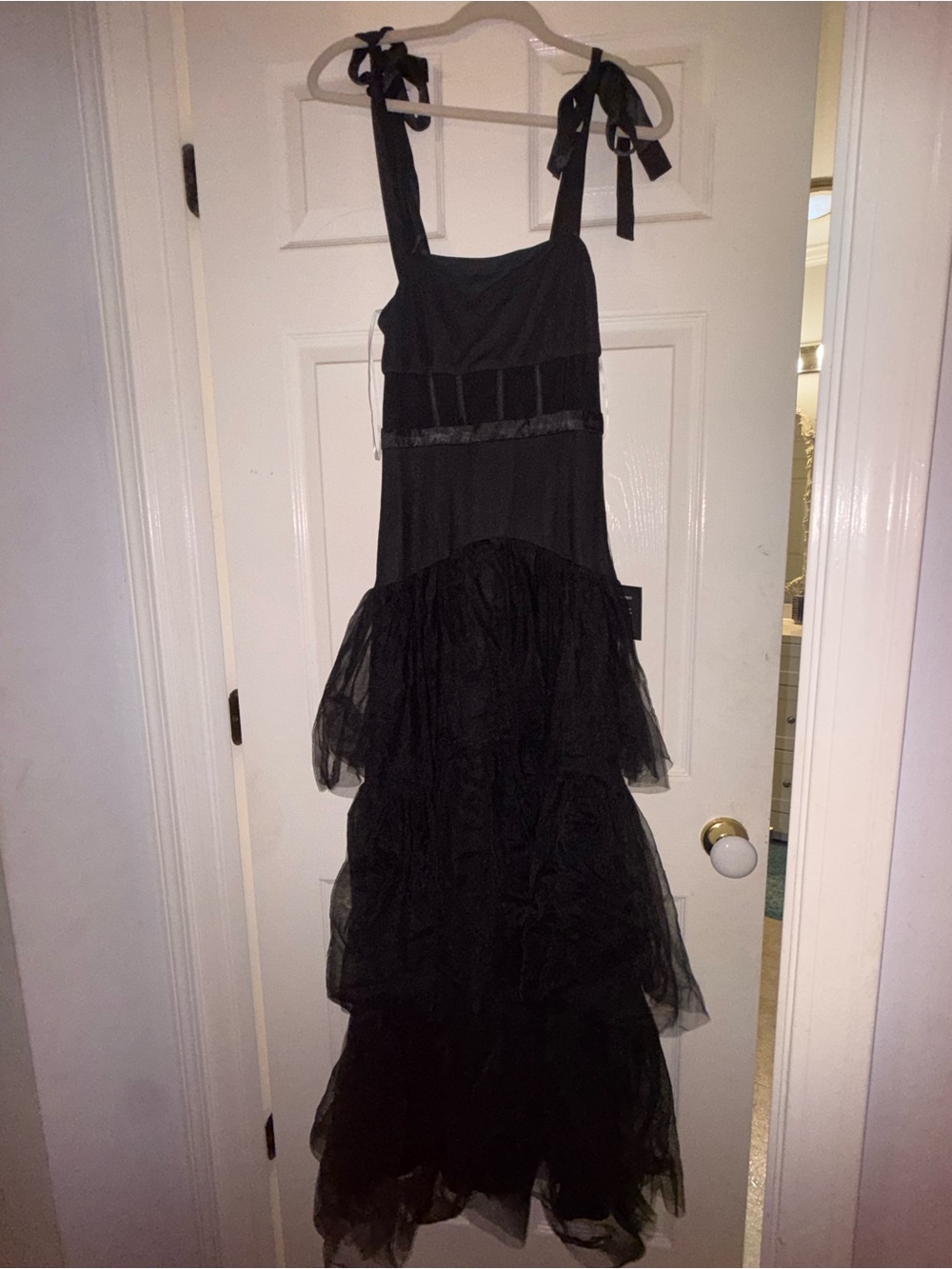 Lulu’s Girls Black Tiered Tulle Dress with Bow Tie Straps